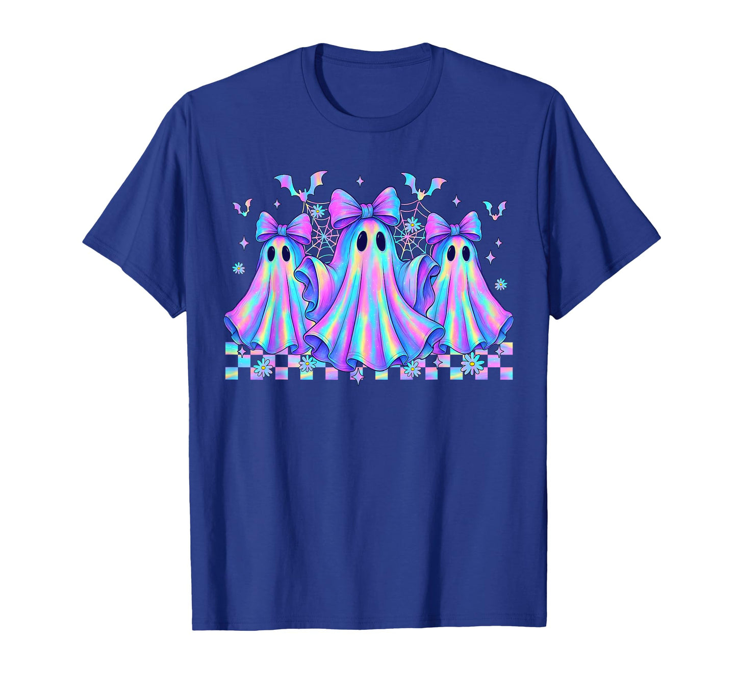 Floral Colorful Ghosts Boo Coquette Bow Spooky Halloween T-Shirt