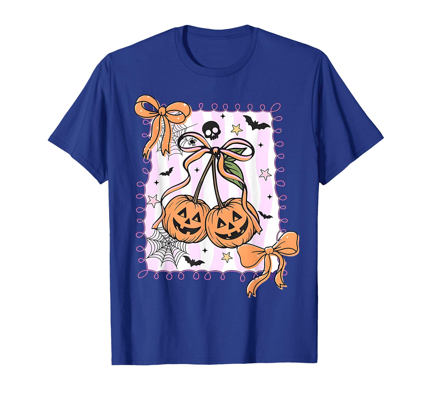 Spooky Season Coquette Bow Pumpkin Cherries Halloween Women T-Shirt