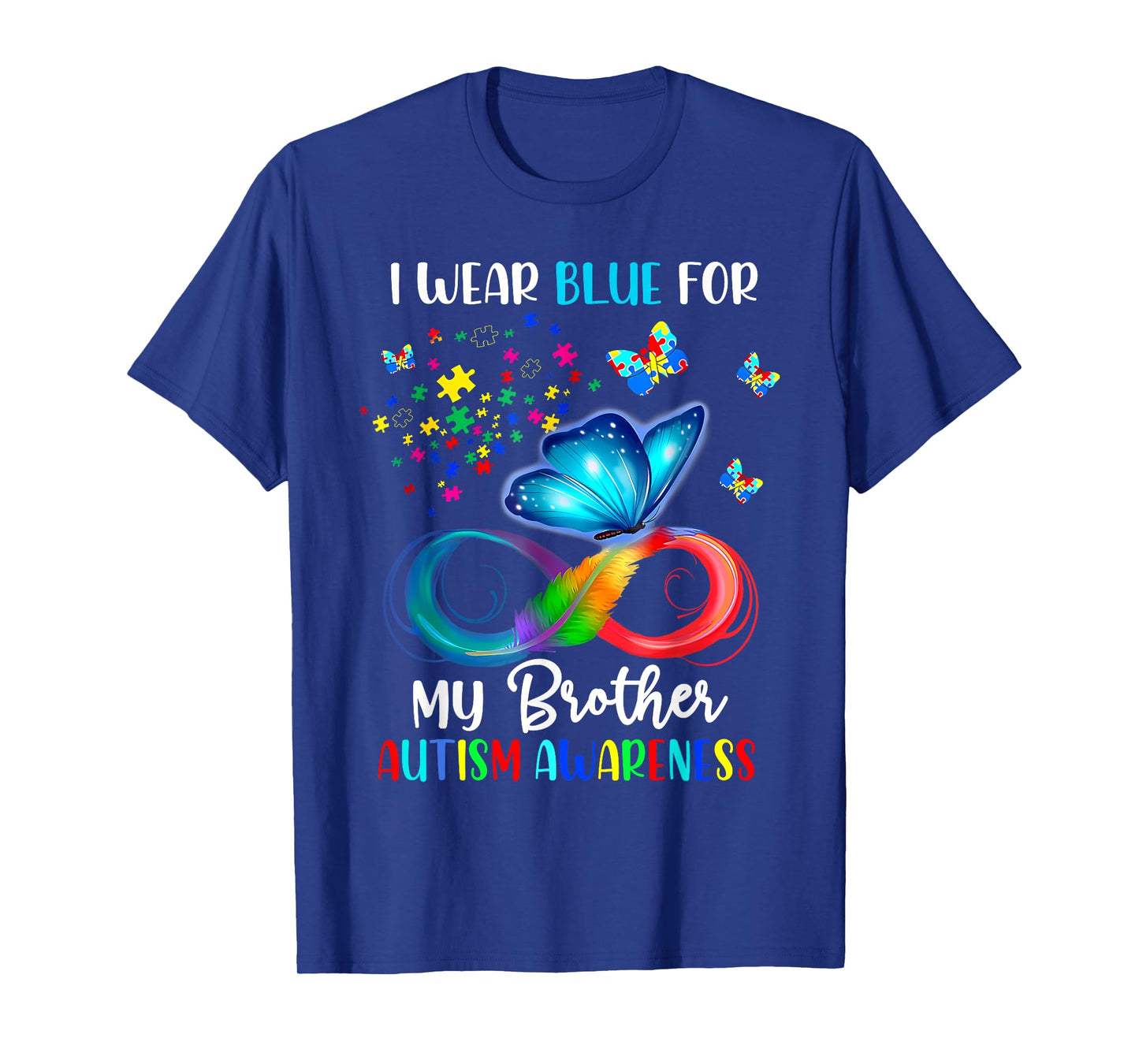 I Wear Blue For My Brother Autism Puzzle Butterfly T-Shirt