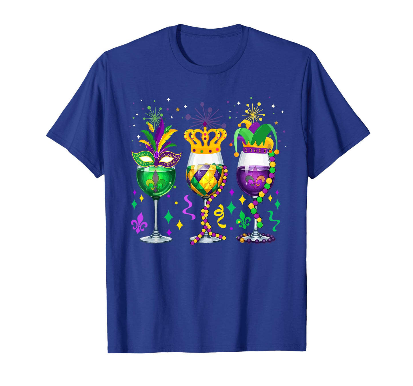 Mardi Gras Glasses Of Wines Drinking Group Masked Parades T-Shirt