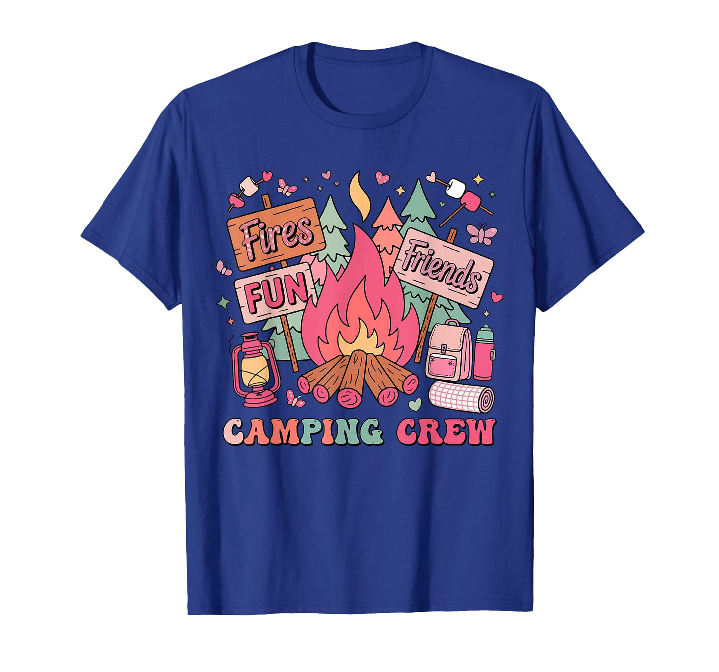 Retro Girls Kids Campfire Family Matching Camping Crew 2025 T-Shirt