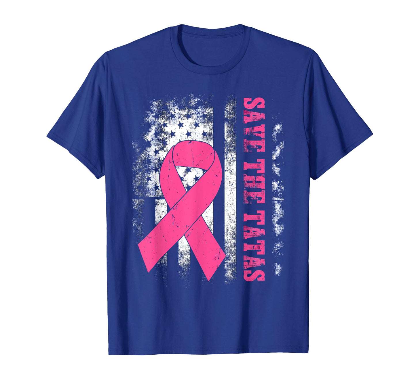 Save The Tatas Breast Cancer Awareness USA Flag Pink Ribbon T-Shirt