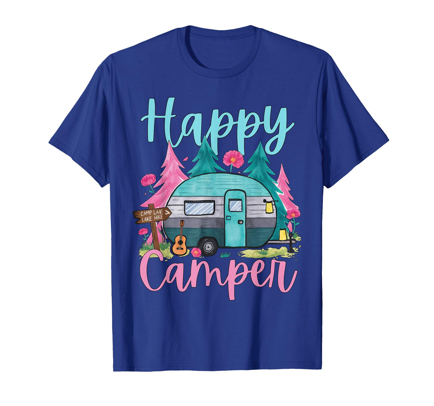Funny Happy Camper Camping Apparel Trailer RV Kids Women T-Shirt