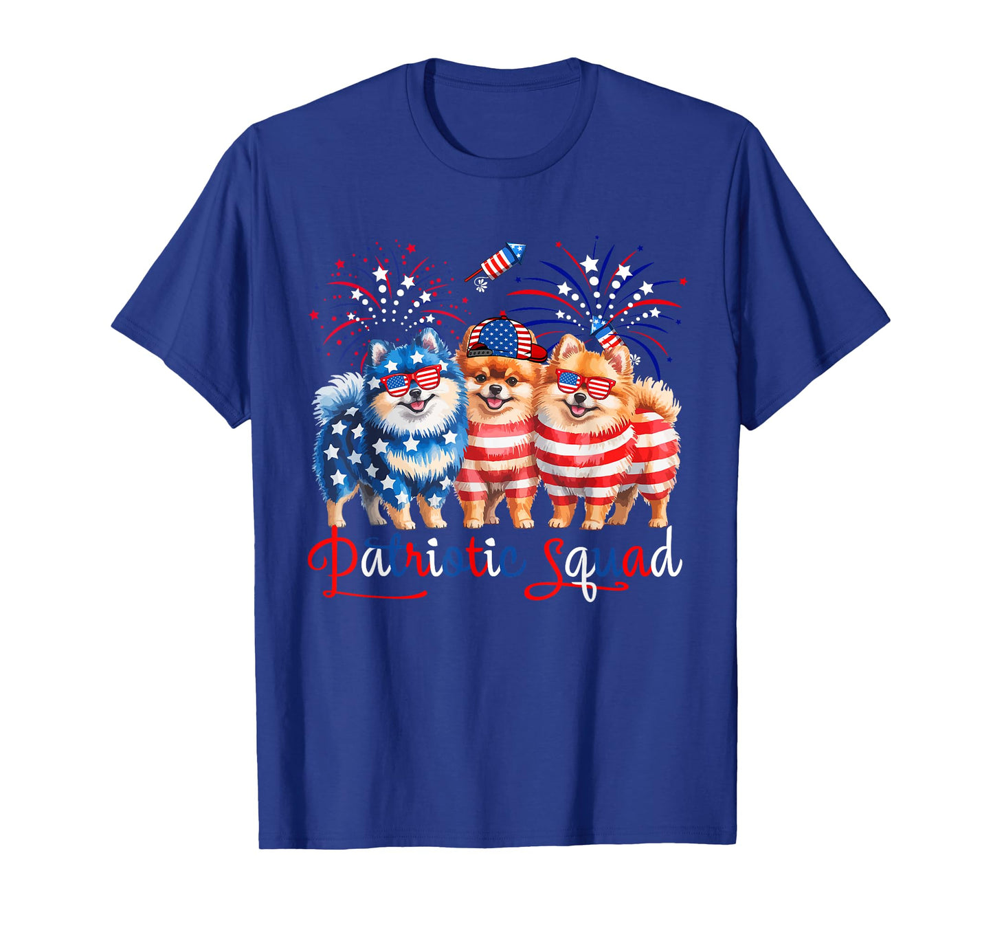 Patriotic Squad 4th July US Flag Three Cute Pomeranians T-Shirt