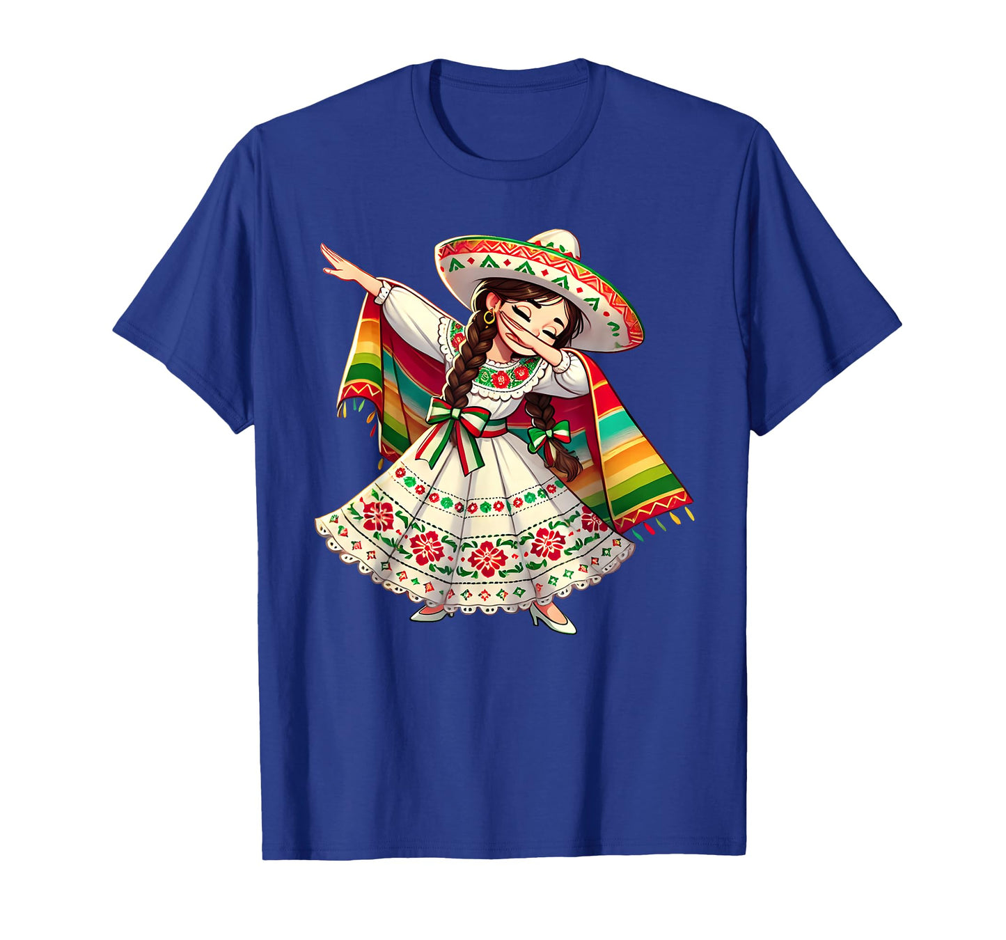 Funny Dabbing Mexican Poncho Sombrero Cinco de Mayo Girl T-Shirt