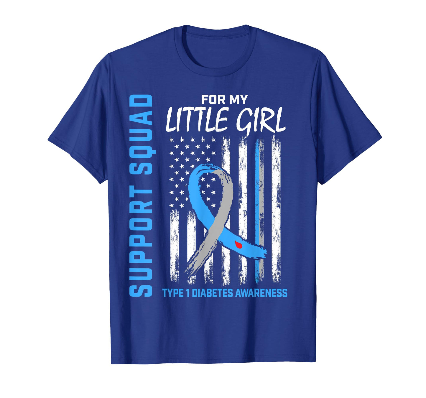 Little Girl Type 1 Diabetes Shirt USA Flag Support Squad T1D T-Shirt