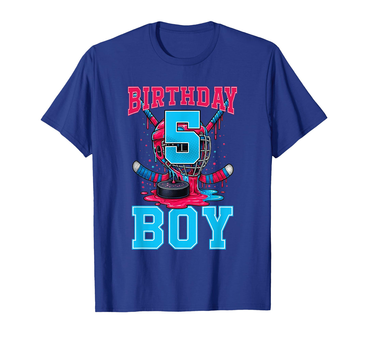 Hockey 5 Year Old Ice Cream Drip 5th Birthday Boy Party T-Shirt