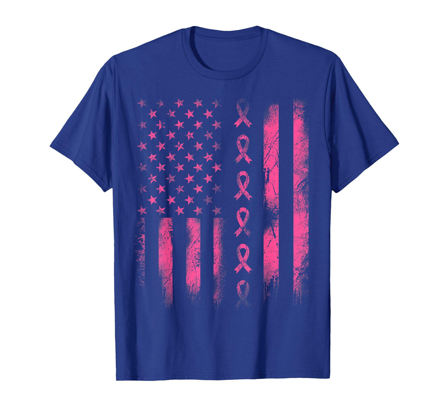 Breast Cancer Awareness - Pink Ribbon American Flag Women Kids Men T-Shirt