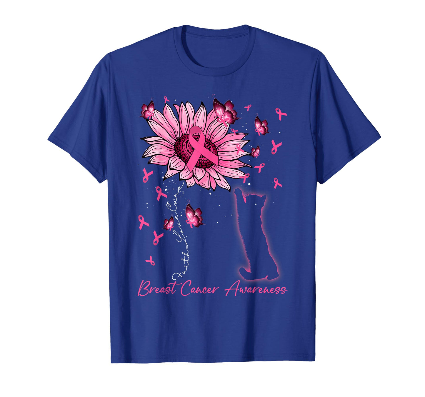 Faith Love Cure Breast Cancer Black Cat & Sunflower Women T-Shirt
