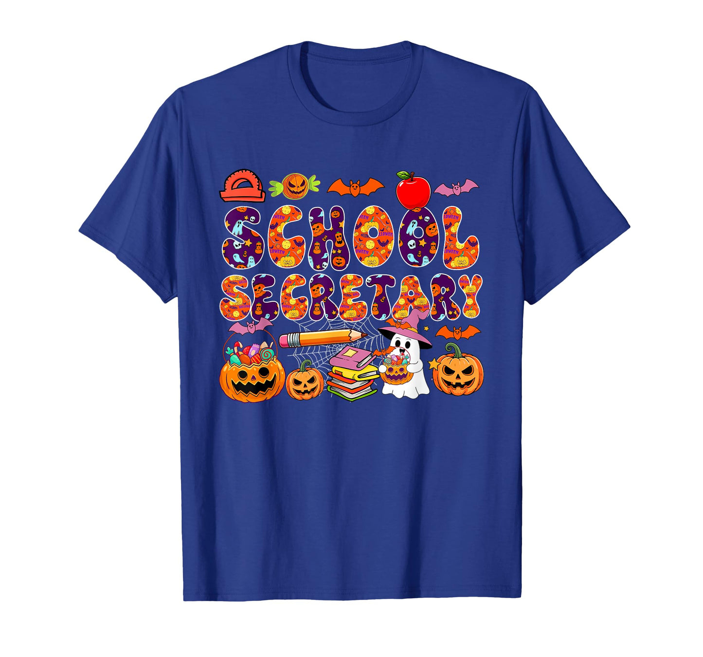 School Secretary Halloween Boo Carved Pumpkins Job Team T-Shirt