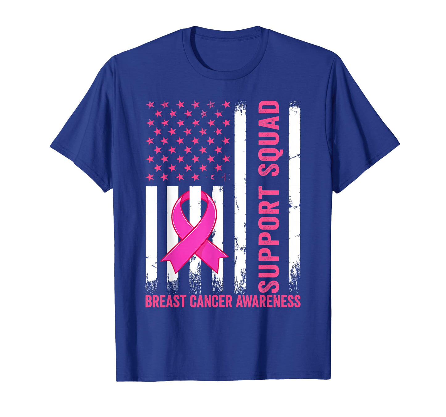 Support Squad Breast Cancer Awareness US Flag Pink Ribbon T-Shirt