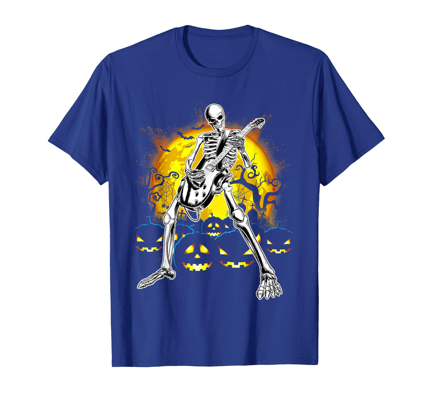 Happy Halloween Funny Skeleton Playing Guitar Pumpkin Vibes T-Shirt