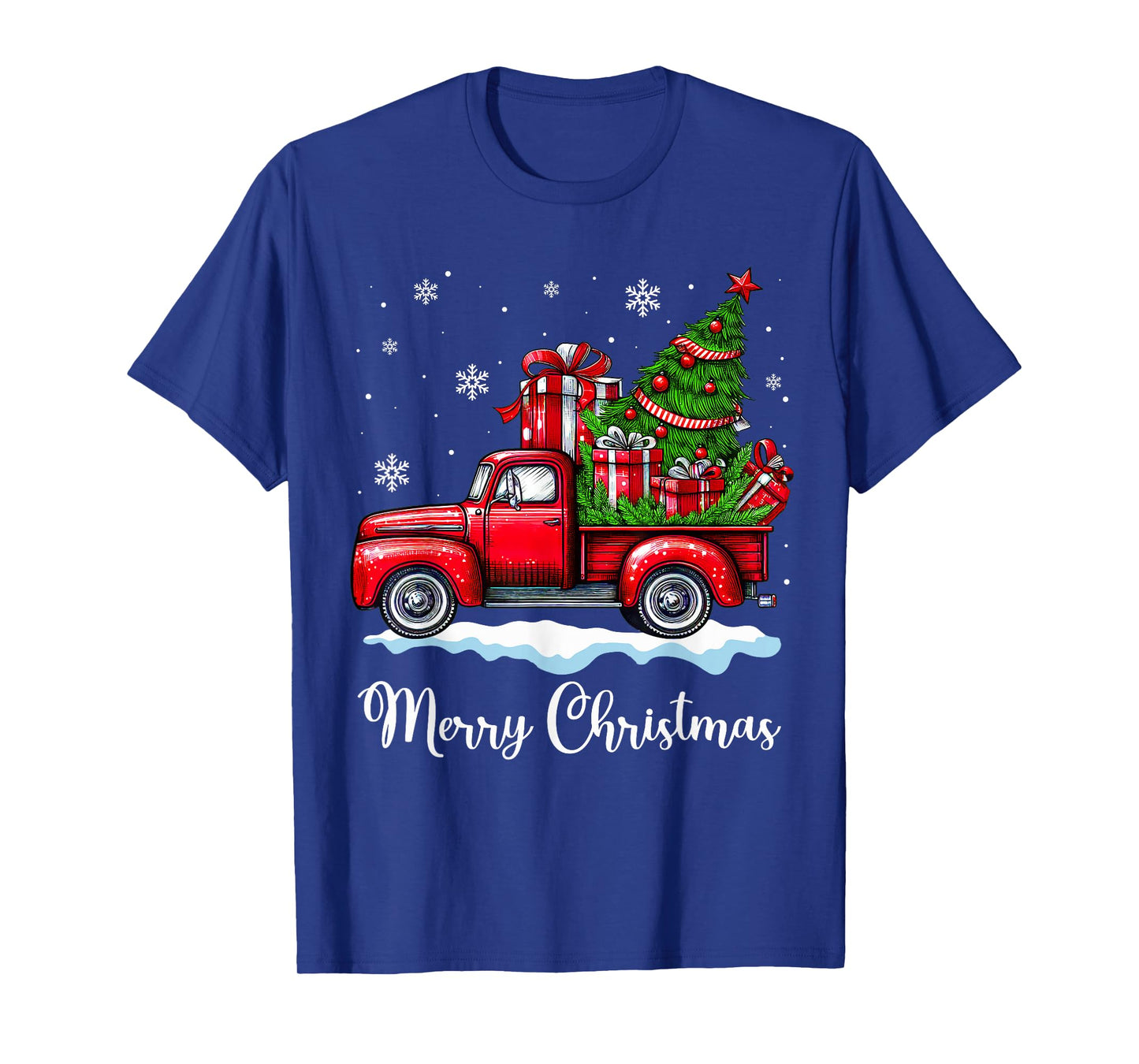 Vintage Merry Christmas Red Truck Funny Xmas Tree Boys Men T-Shirt