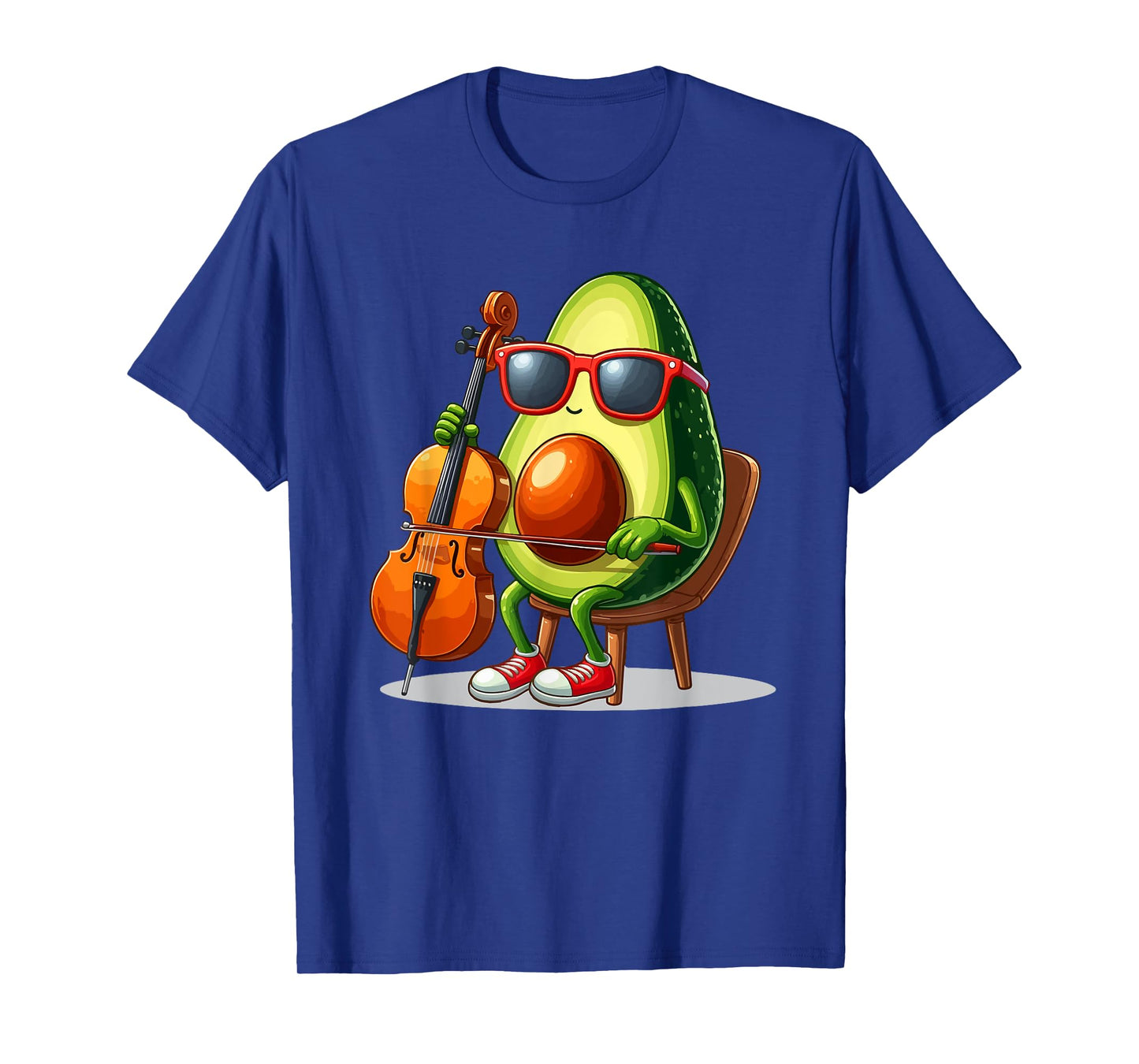 Avocado Sunglasses Playing Cello Musical Instrument Vegan T-Shirt