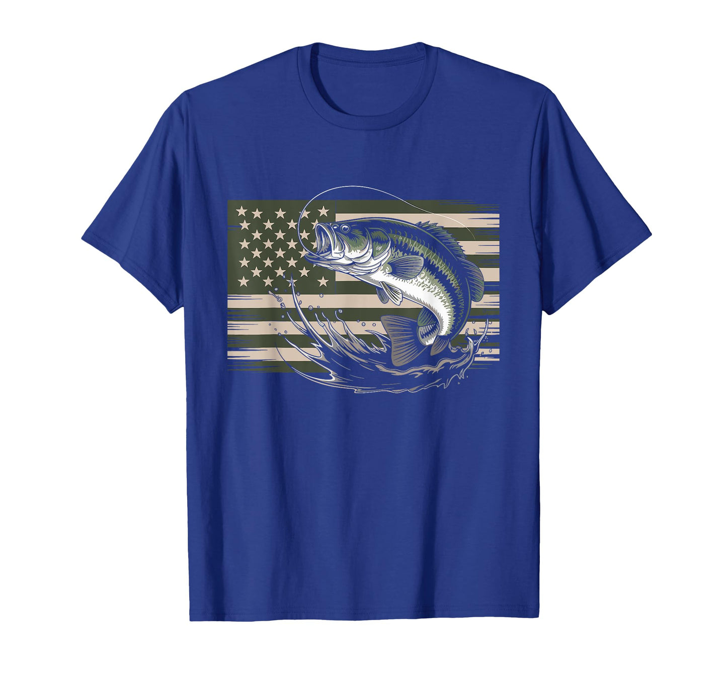 Patriotic Fishing 4th of July Men American Flag Bass Fishing T-Shirt