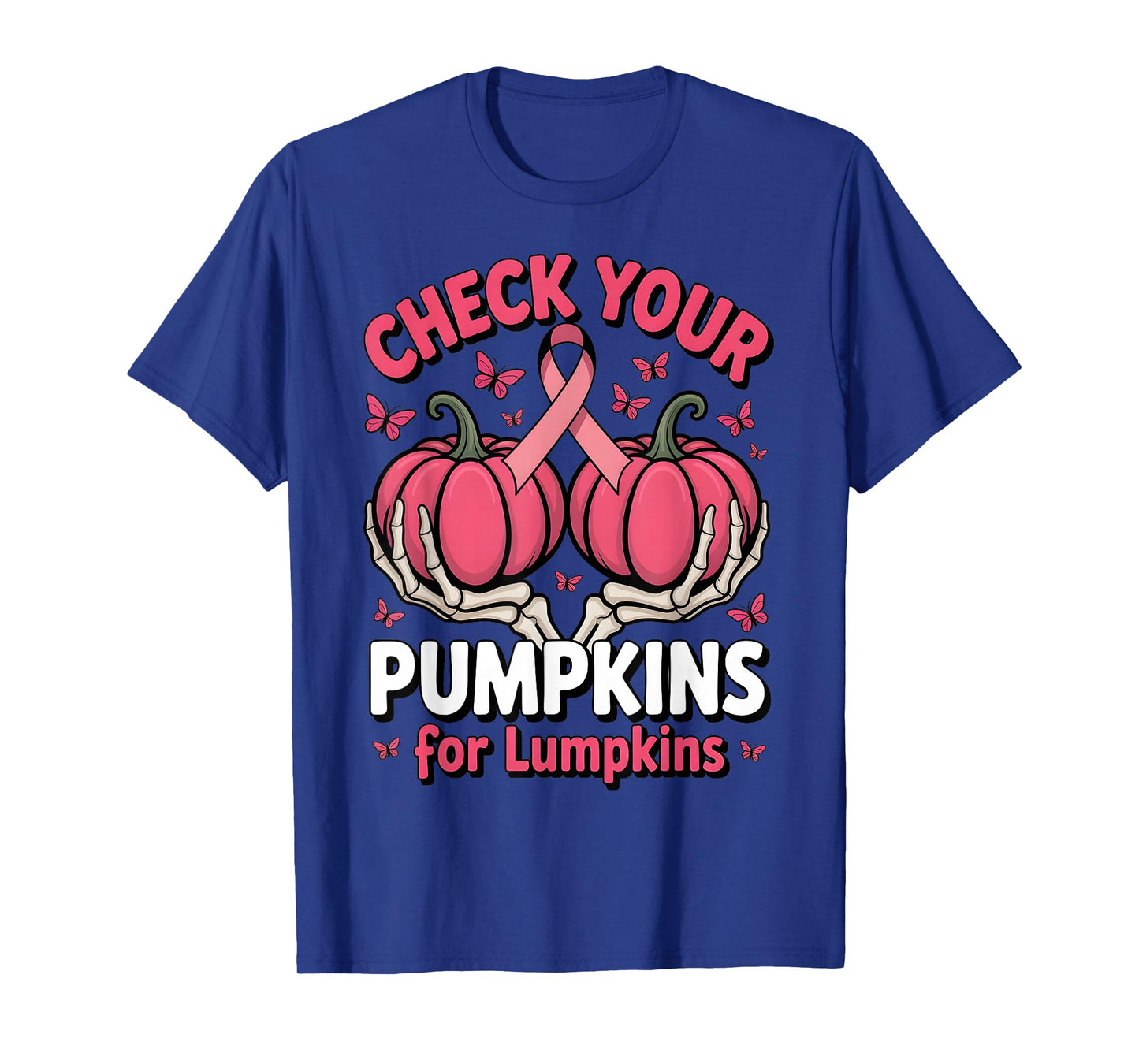 Check Your Pumpkins Breast Cancer Awareness Halloween Women T-Shirt