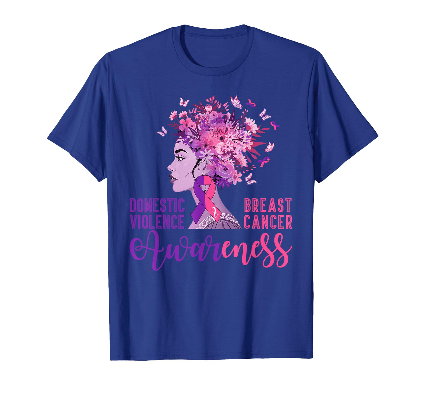 Domestic Violence Breast Cancer Awareness Flowers Hair Women T-Shirt