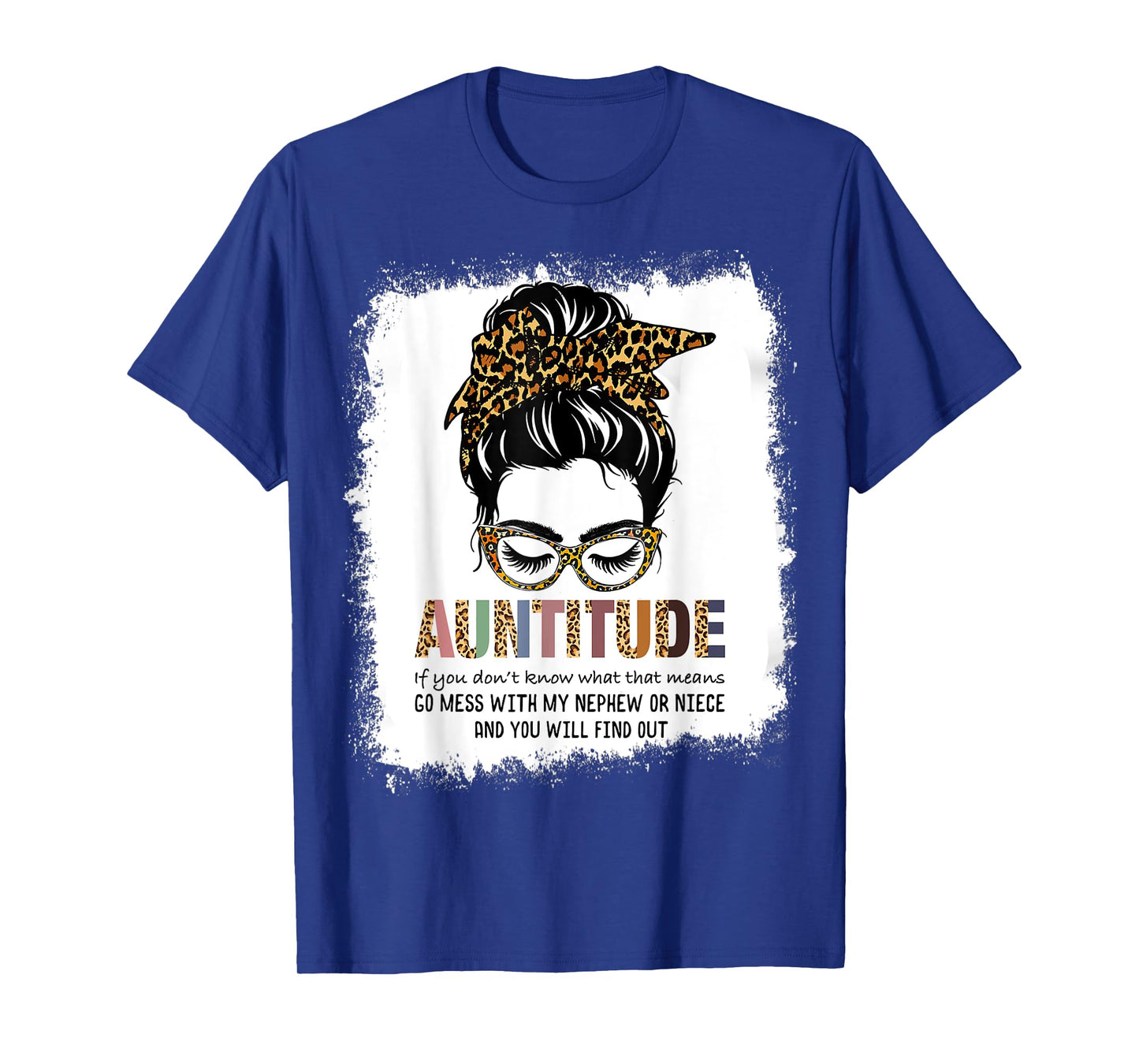 Leopard Text Cool Auntie Shirt Funny Aunt Shirt for Women Dont mess with My Nephew or Niece T-Shirt, Black