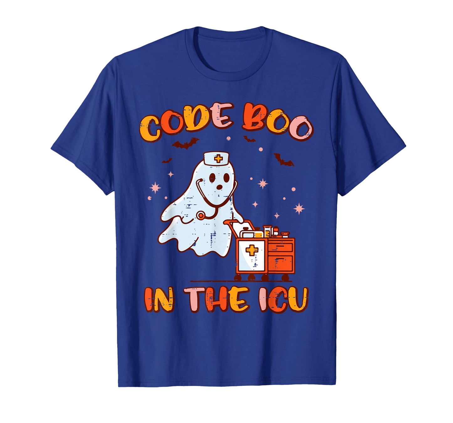 Halloween Nurse Code Boo ICU Ghost Costume Scrub Top Women T-Shirt