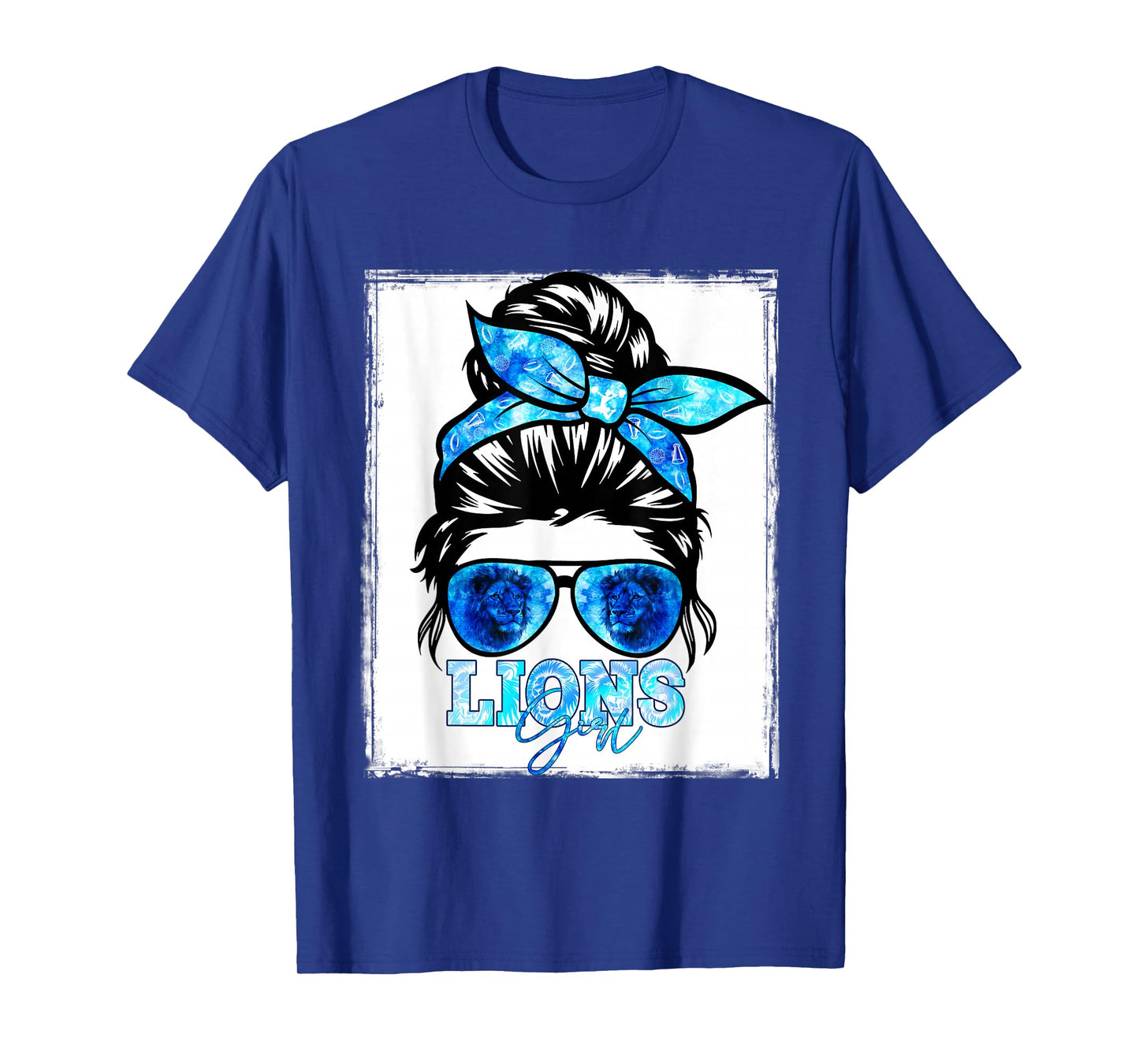 Retro Lions Girl Messy Bun Sports Team Matching Outfit T-Shirt