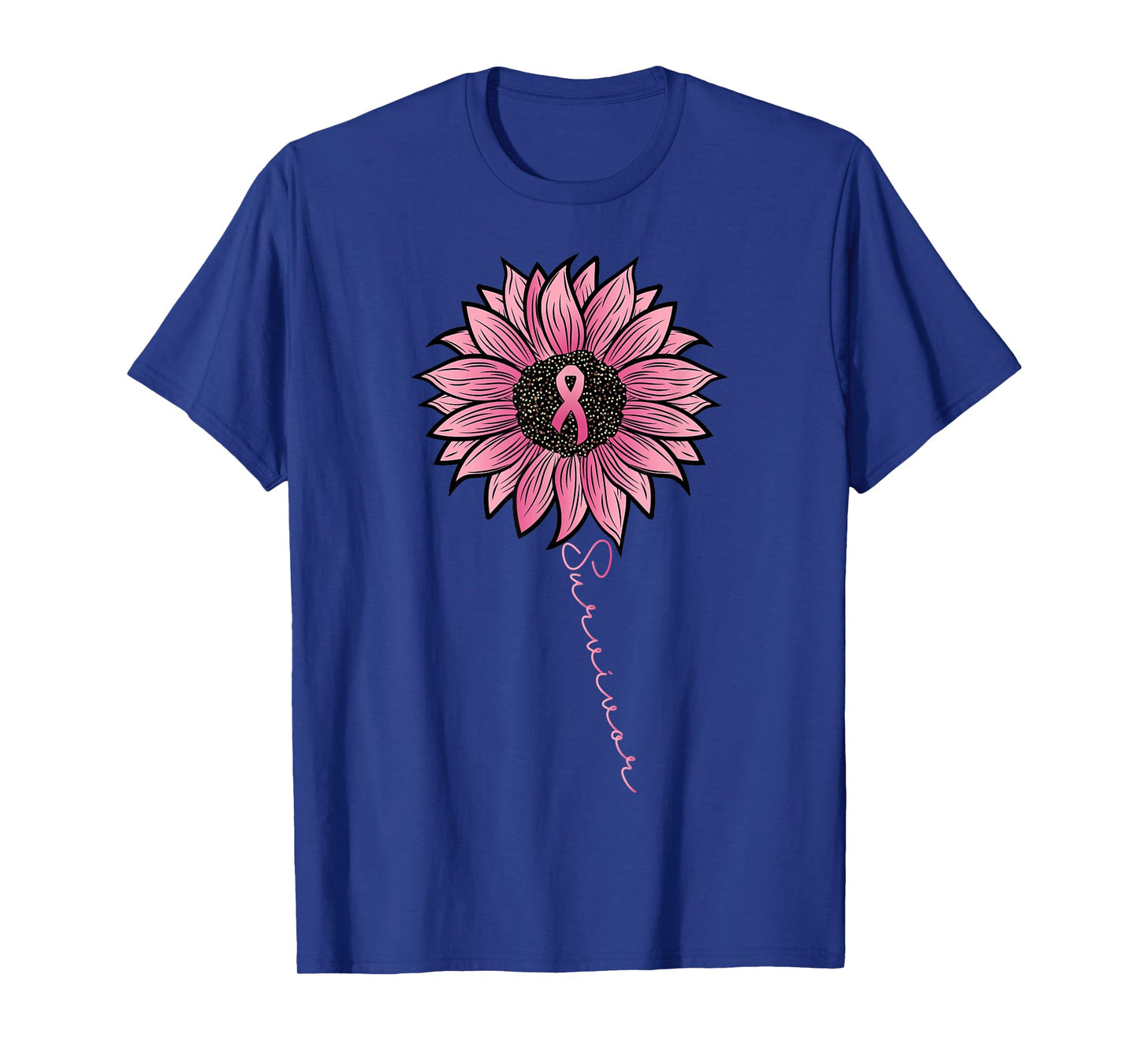 Sunflower Pink Ribbon Breast Cancer Survivor Awareness Women T-Shirt