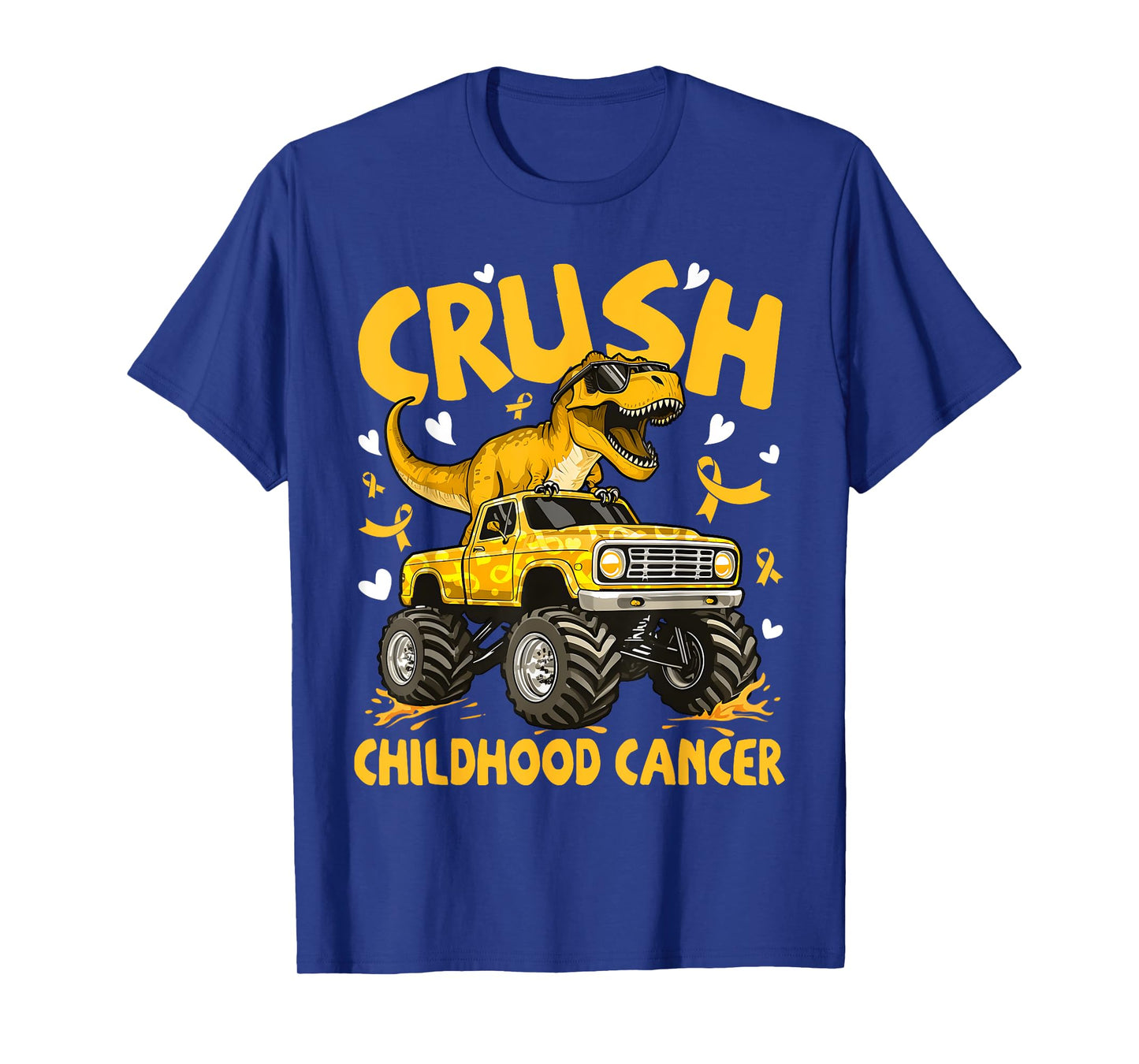 Monster Truck Dinosaur Crush Childhood Cancer Awareness T-Shirt