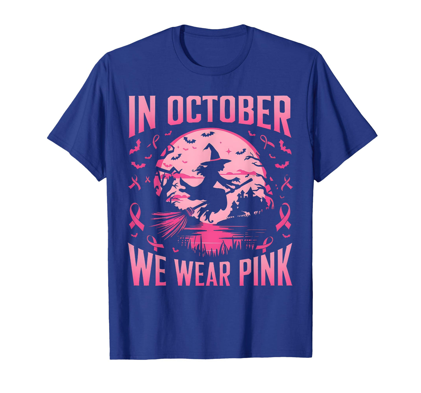In October We Wear Pink Ghost Witch Breast Cancer Awareness T-Shirt