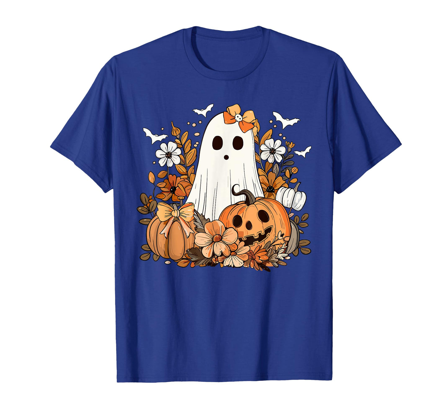 Retro Floral Ghost Cute Pumpkin Autumn Halloween Women Kids T-Shirt