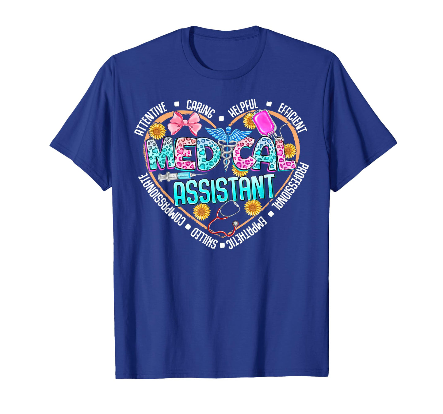 Medical Assistant Nurse Heart Leopard Sunflower CMA Nursing T-Shirt