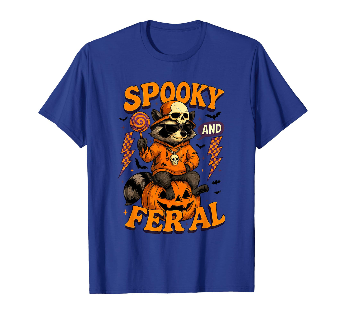 Funny Halloween Spooky And Feral Raccoon Pumpkin Boys Kids T-Shirt