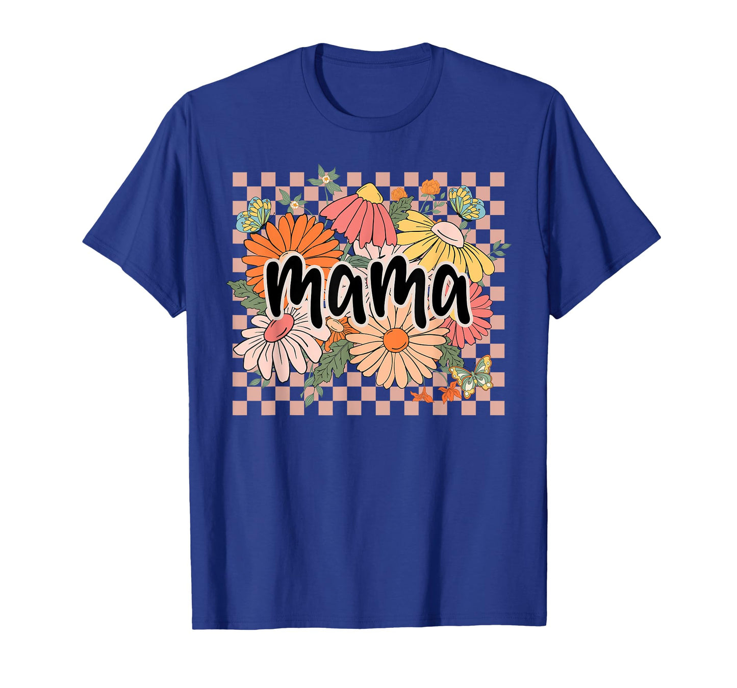 Mama Floral Mother's Day Wildflower Girl Women Checkered T-Shirt