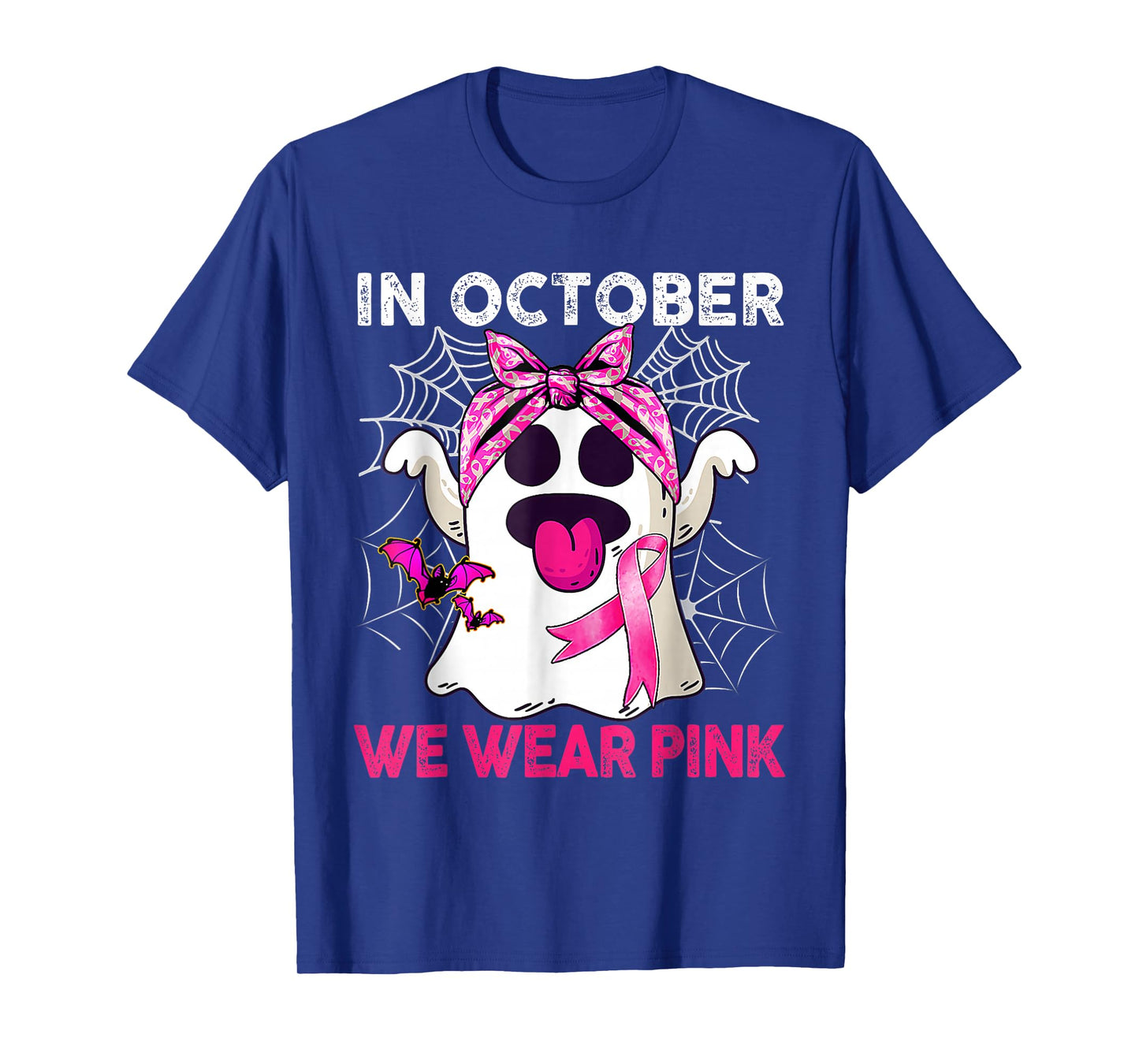 Boo Ghost in October We Wear Pink Breast Cancer Awareness T-Shirt