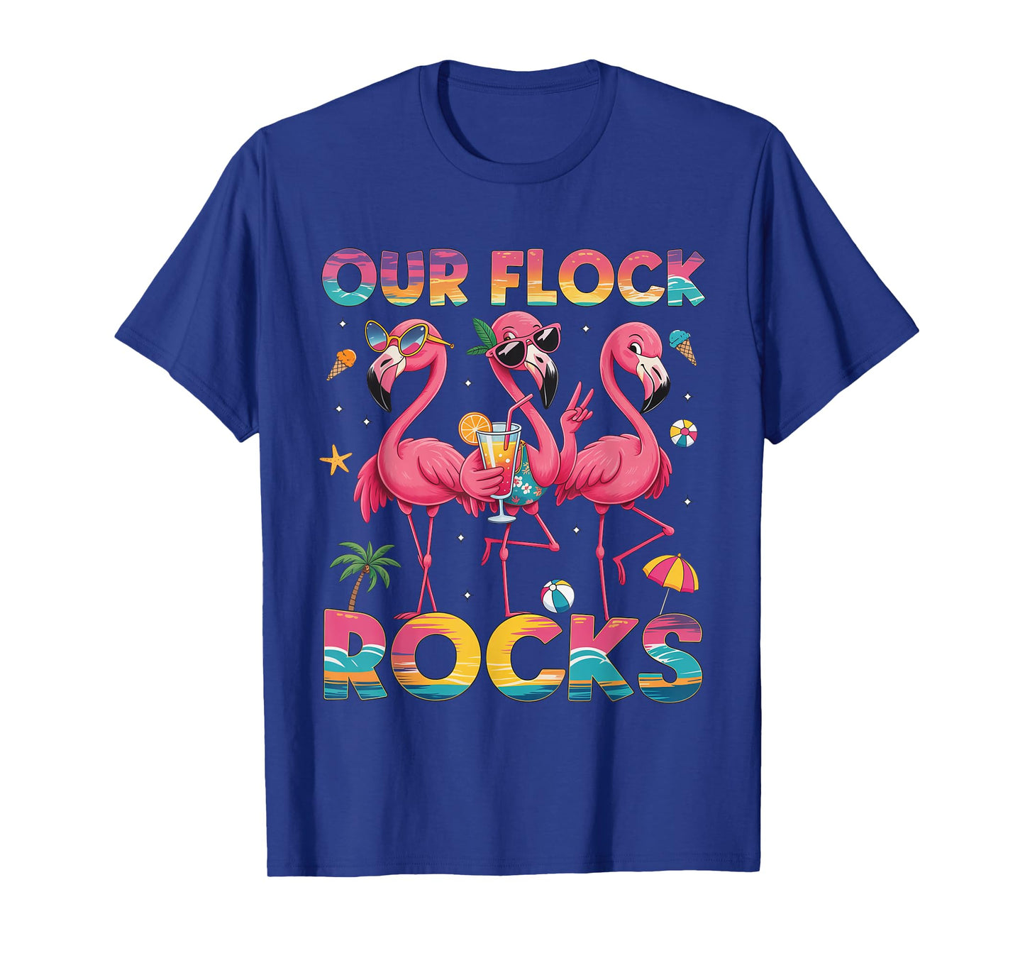 Our Flock Rocks Flamingo Summer Vacation Family Matching T-Shirt