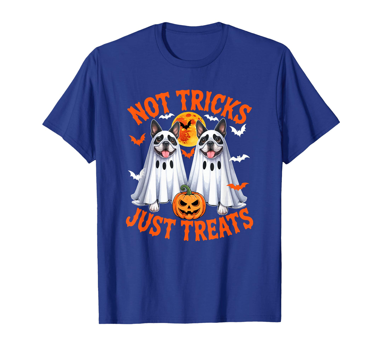 Not Tricks Just Treats Two Halloween Boston Terriers As Boo T-Shirt