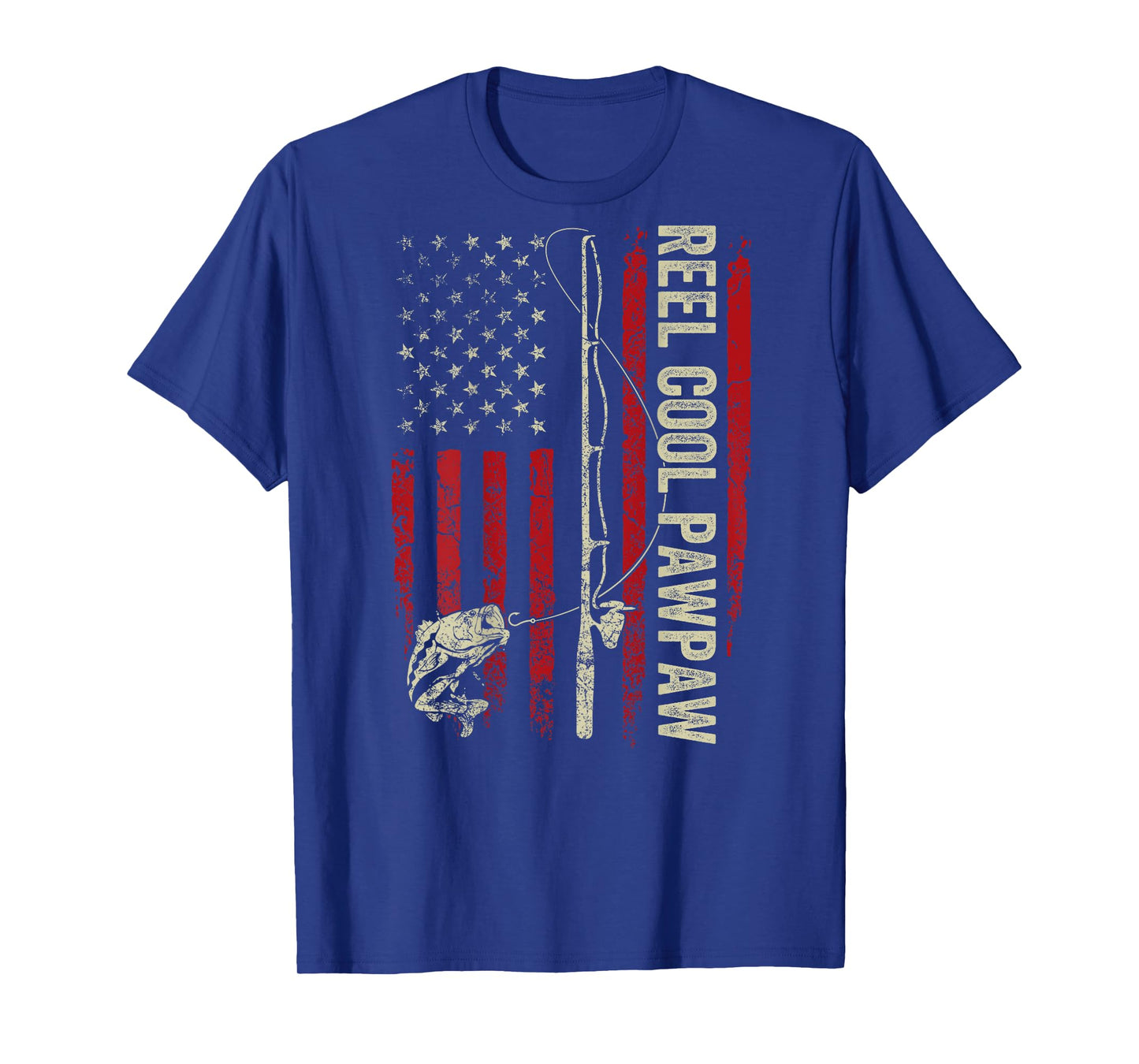 Reel Cool Pawpaw Fishing American Flag Patriotic (On Back) T-Shirt
