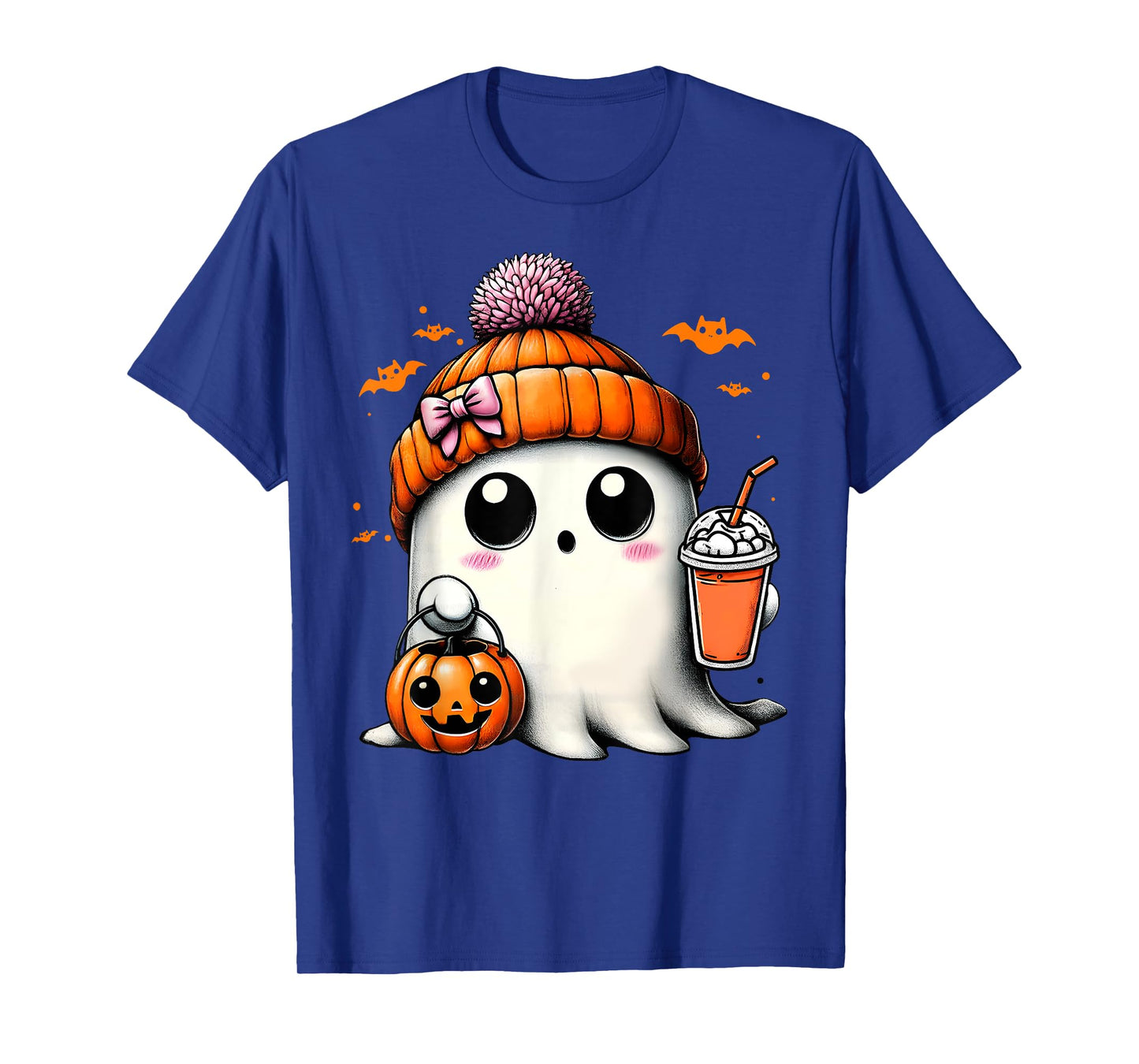 Cute Ghost Drinking Coffee Halloween Ghost Ice Coffee Womens T-Shirt