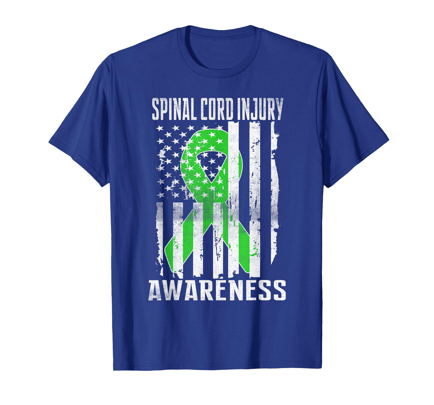 Spinal Cord Injury Awareness Day USA Flag Ribbon Lime Green T-Shirt