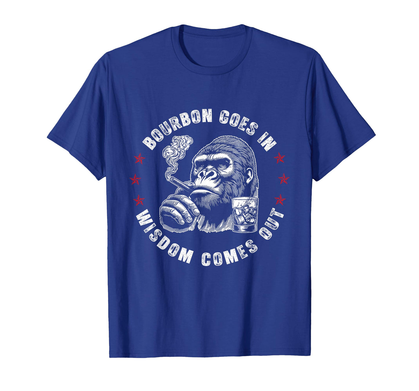 Bourbon Goes in Wisdom Comes Out Funny Monkey Whiskey Lovers T-Shirt