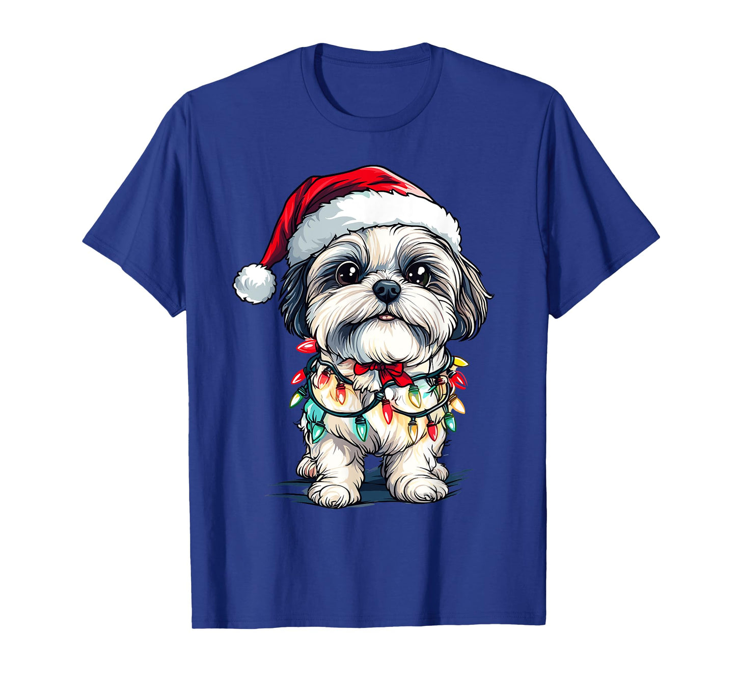 Shih Tzu Santa Christmas Tree Lights Xmas Dog Lover Pajama T-Shirt for Men Women Kids