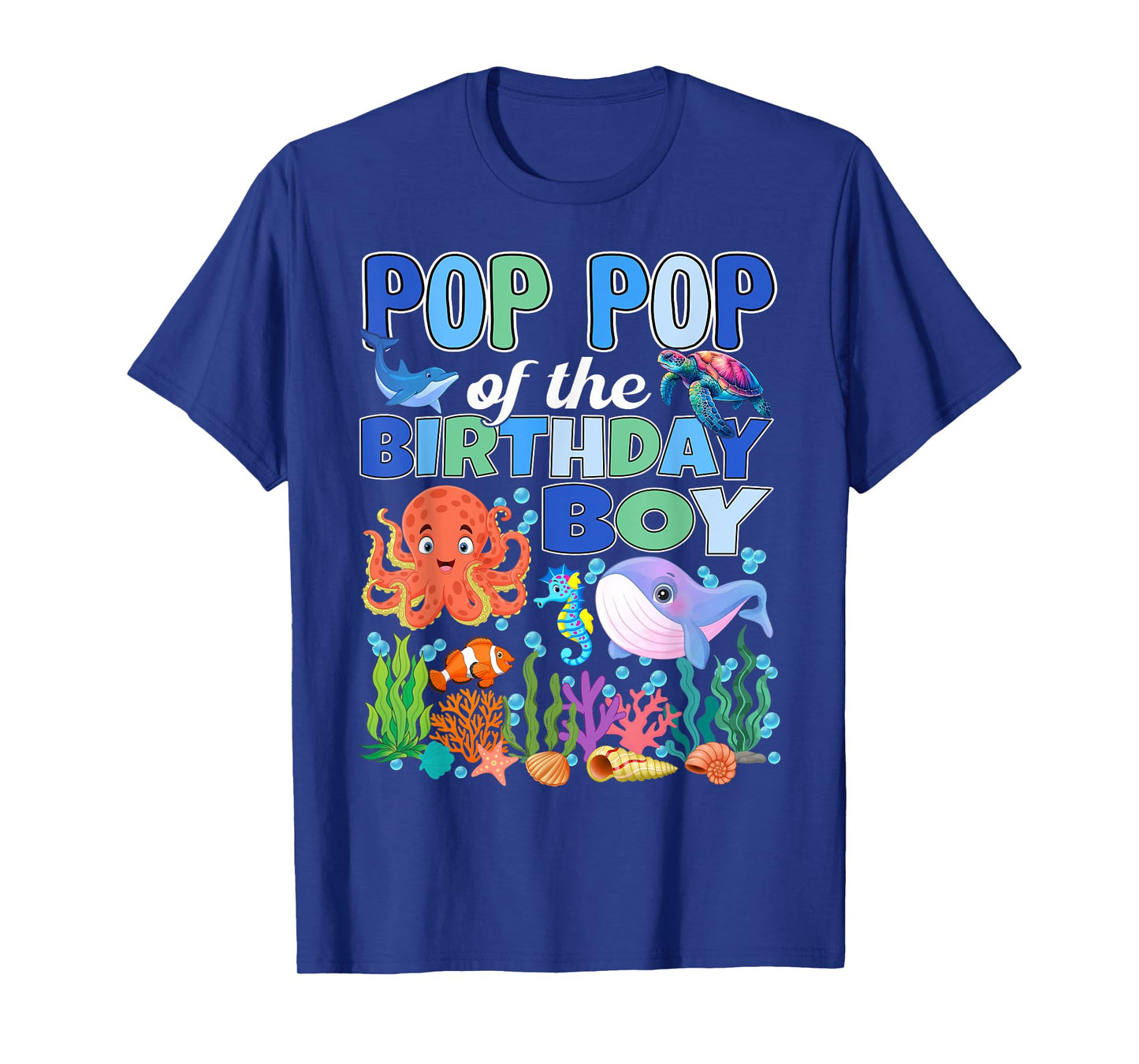 Pop Pop of The Birthday Boy Aquarium Sea Animals Matching T-Shirt