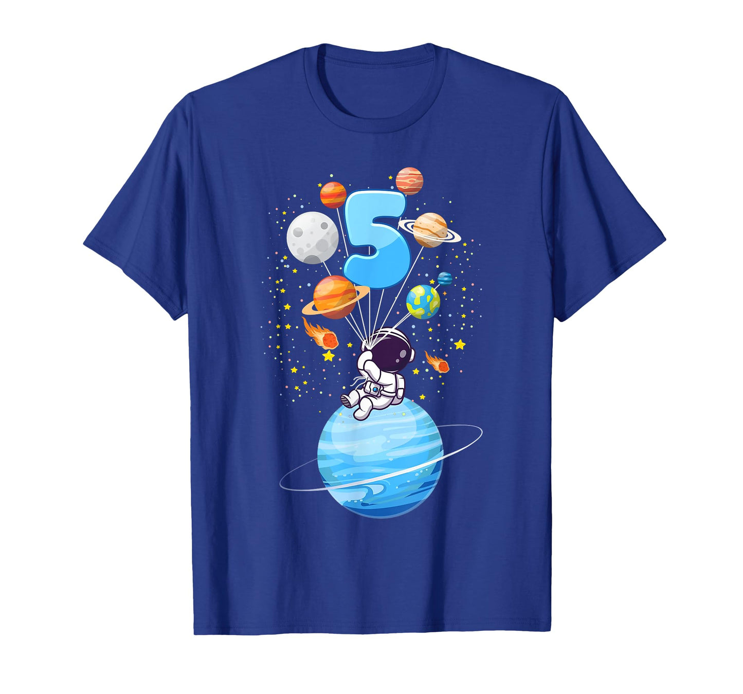 Kids 5 Year Old Astronaut Balloon Planets 5th Birthday Boy T-Shirt