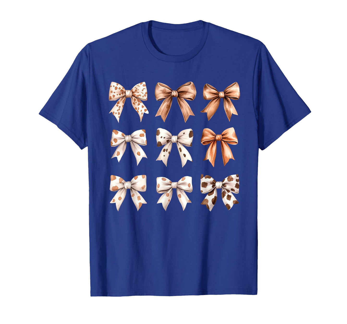 Cute Cow Print Coquette Bows Ribbon Brown Bow Girl Women T-Shirt