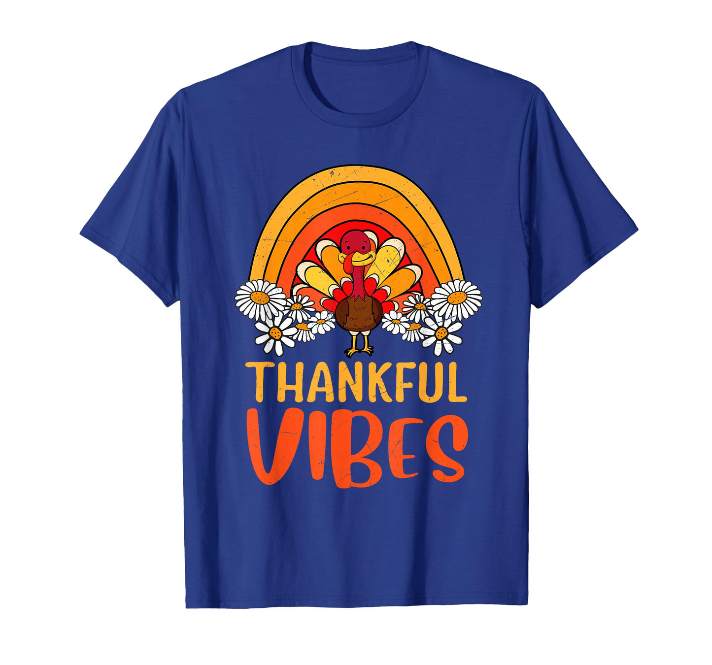 Thankful Vibes Turkey Retro Groovy Thanksgiving Rainbow T-Shirt