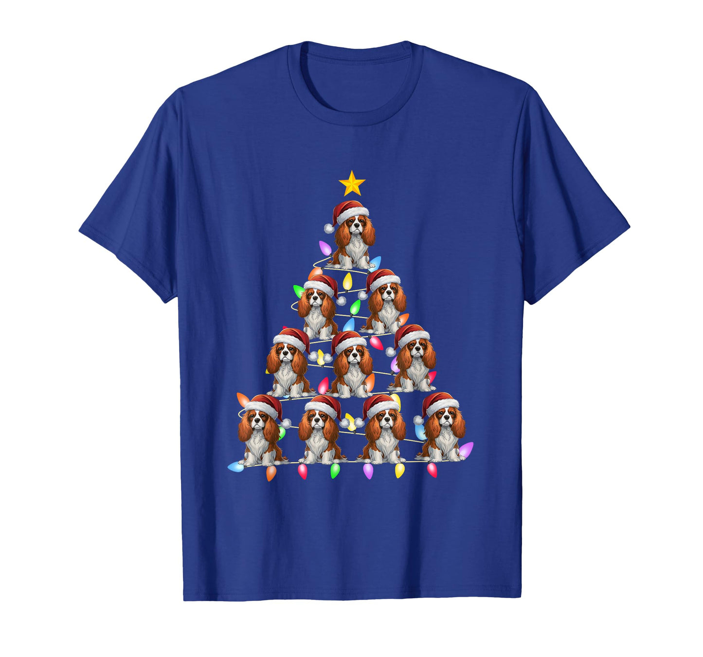 Christmas Tree Light Santa Cavalier King Charles Spaniel Dog Men Women Kids T-Shirt