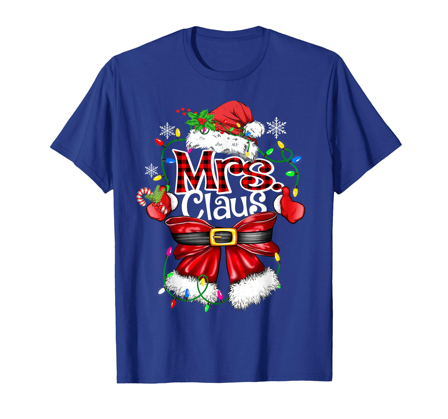 Mr and Mrs Claus Couples Santa Christmas Lights Pajamas T-Shirt
