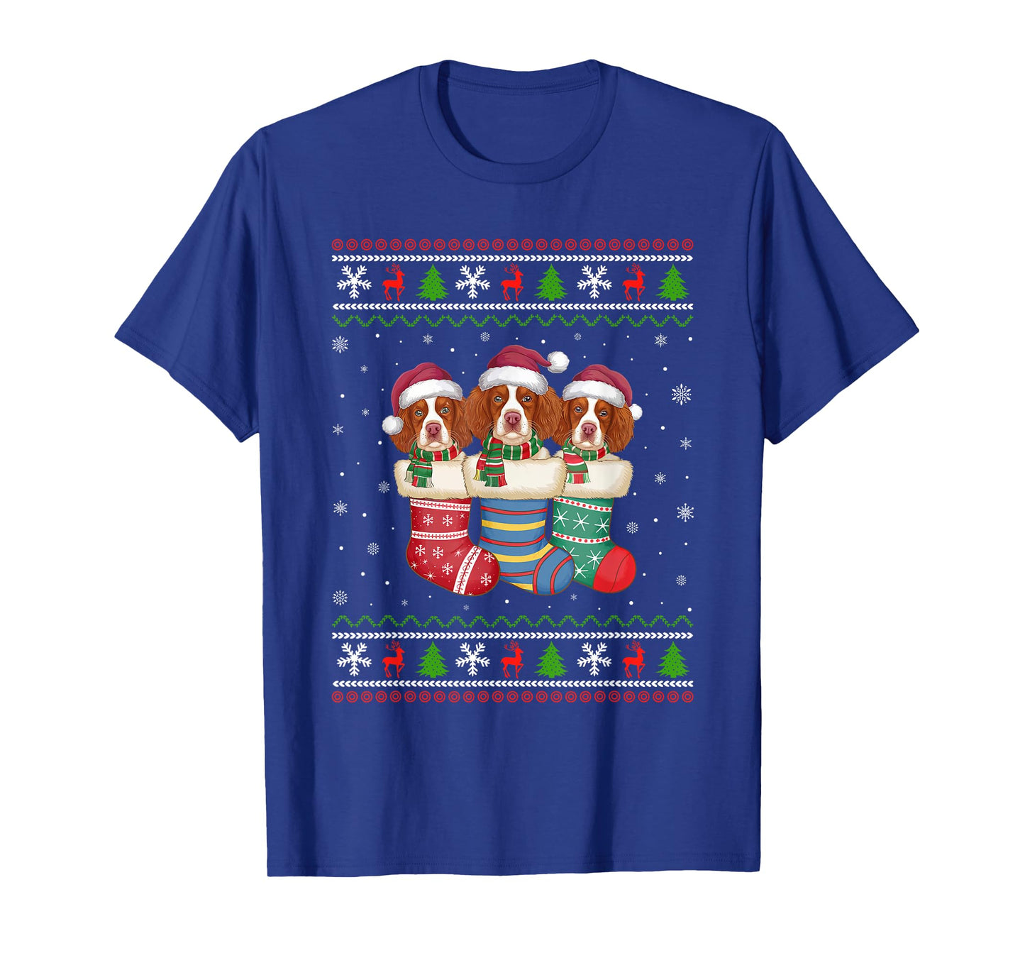 Ugly Xmas Sweater Brittany Spaniel Dog In Christmas Socks Men Women Kids T-Shirt