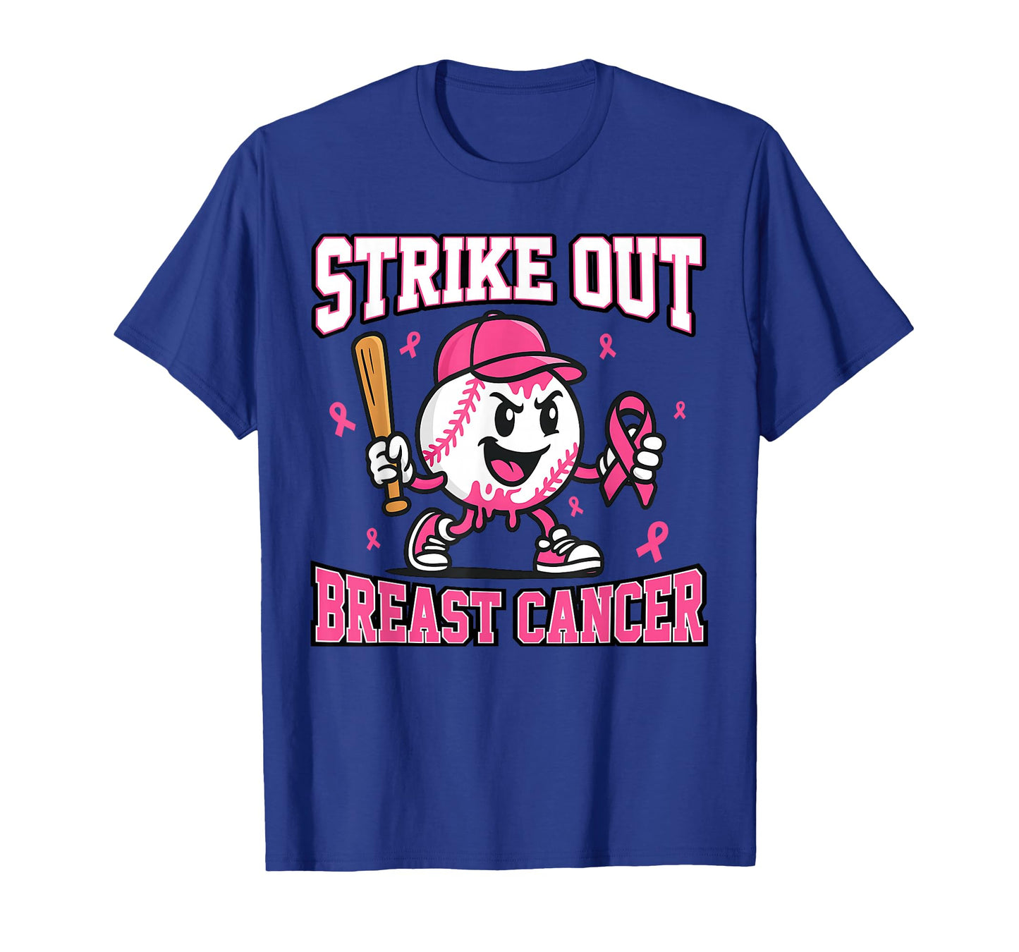 Strike Out Breast Cancer Baseball Ice Cream Drip Pink Ribbon T-Shirt