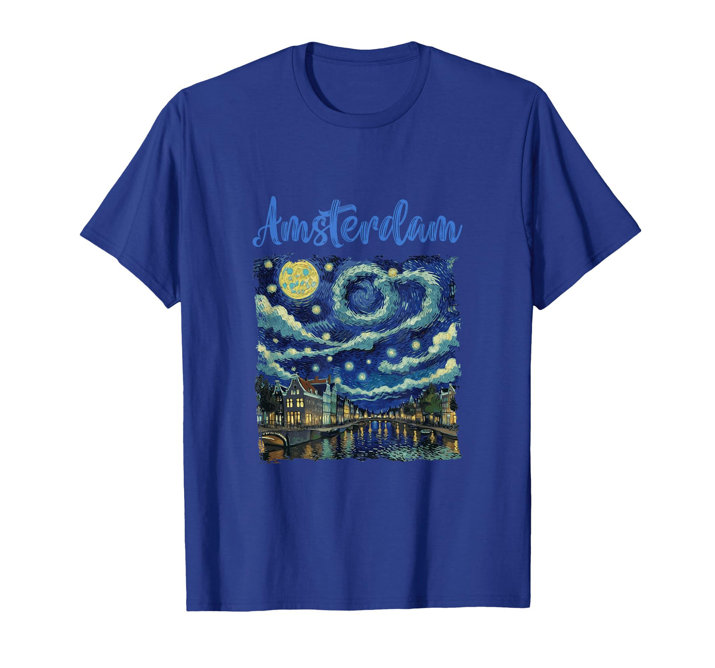 Vintage Amsterdam Canal Street At Night Van Gogh Art Style T-Shirt