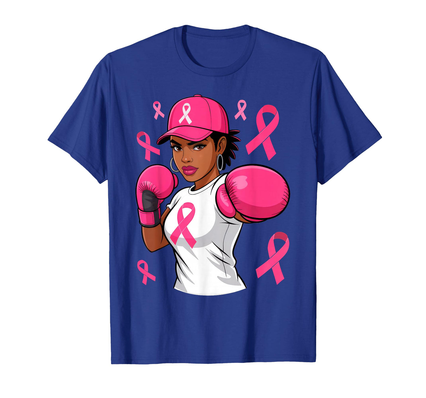 Women Black African American Fight Breast Cancer Pink Ribbon T-Shirt