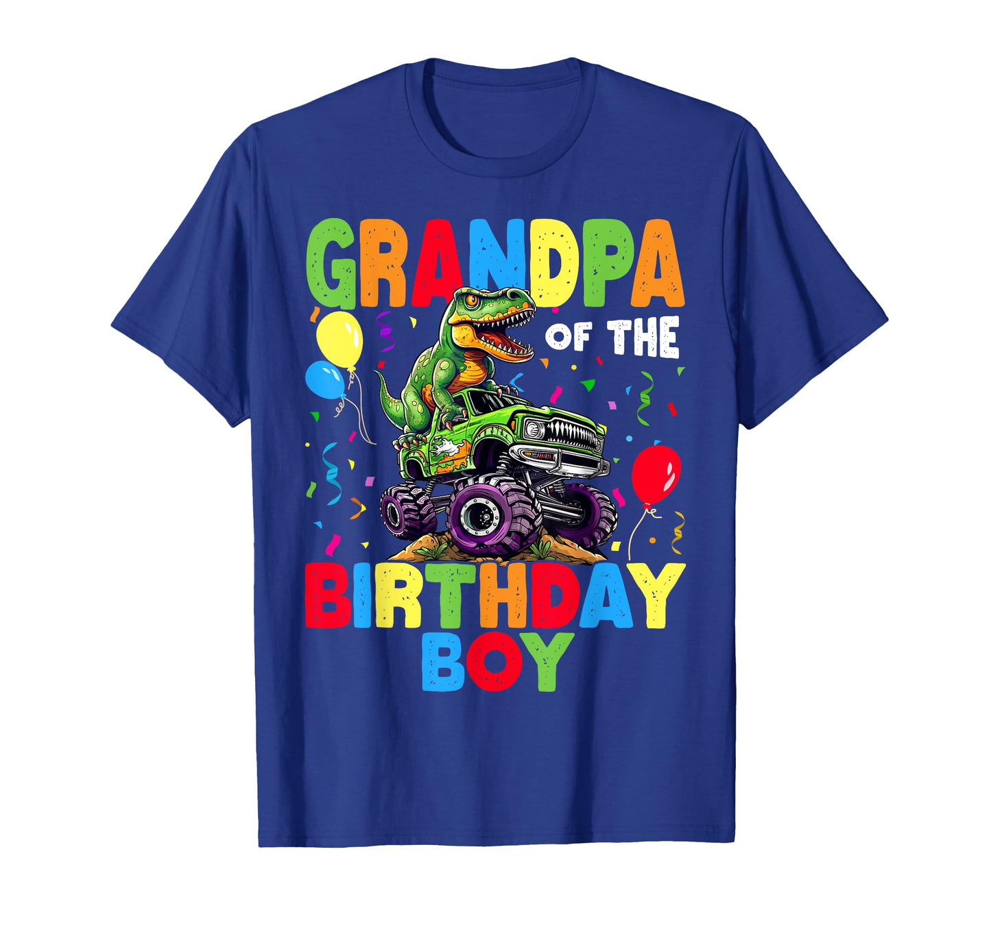 Grandpa Of The Birthday Boy Dinosaur T-Rex Monster Truck T-Shirt
